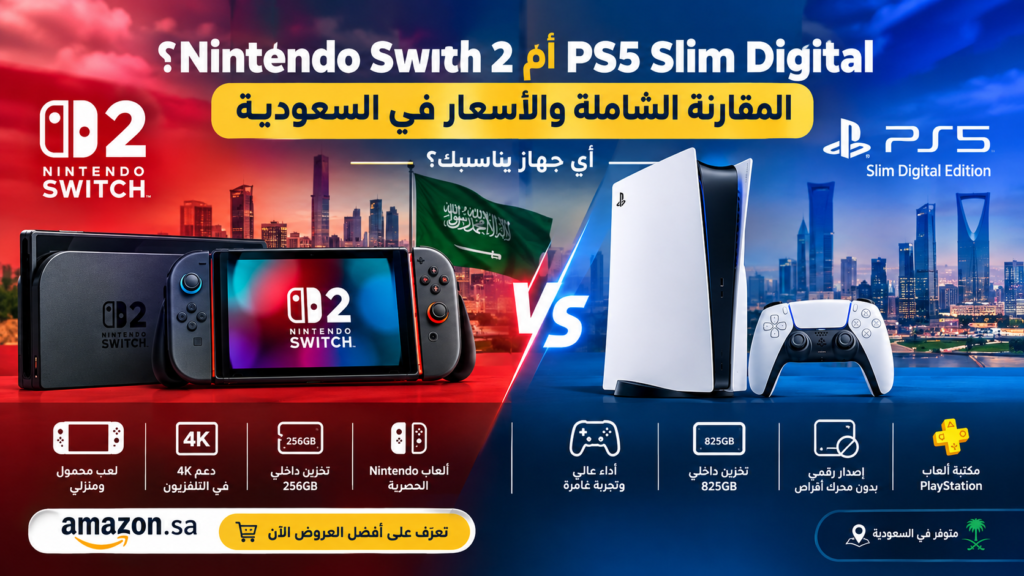 Nintendo Switch 2 أم PS5 Slim Digital؟ مقارنة شاملة وأفضل خيار للشراء في السعودية