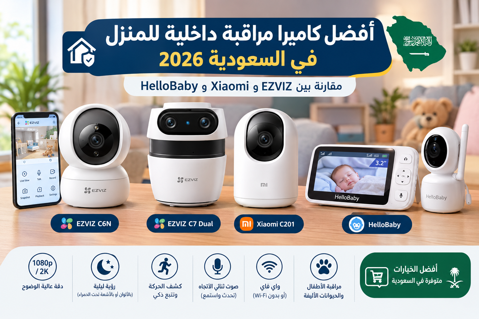 أفضل كاميرا مراقبة داخلية للمنزل في السعودية 2026